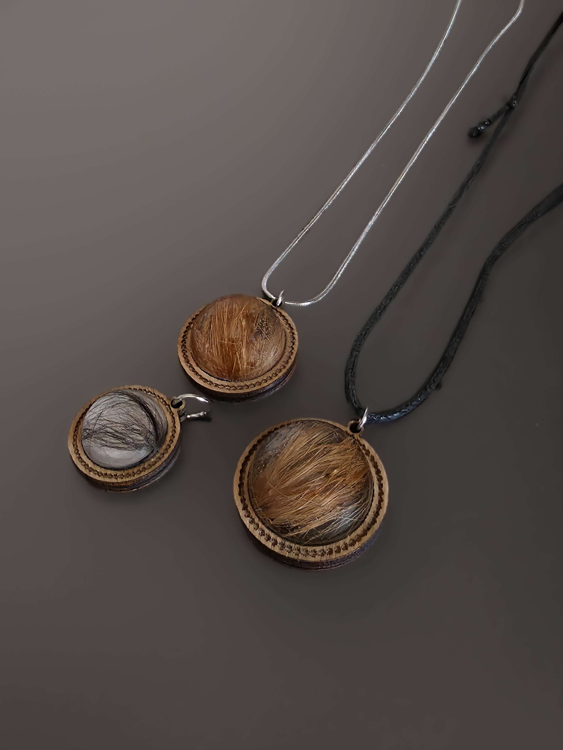 Wooden and resin charm necklaces for memorial jewelry
