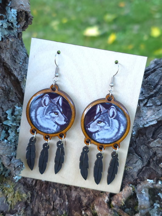 Suuret korvakorut - Susi (puu&epoksi)